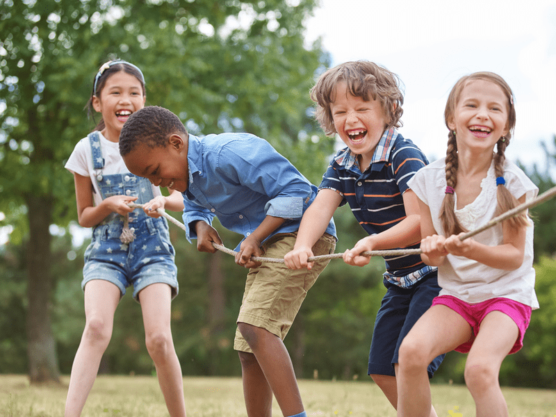 Children playing tug of war